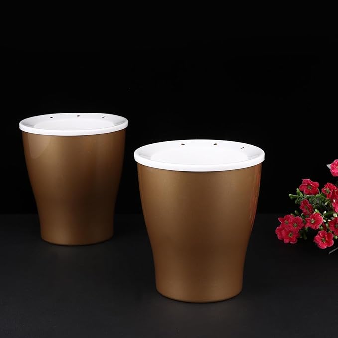 VANZACK 2pcs Self-Watering Plastic Flower Pots Plant Holders with Water Storage Large Size for Indoor Gardening Home Decor Golden Color