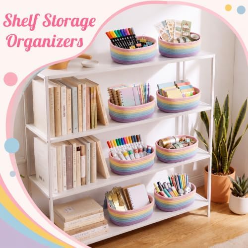 10 Pack Small Woven Baskets, Cotton Rope, Pastel Color - Image 4