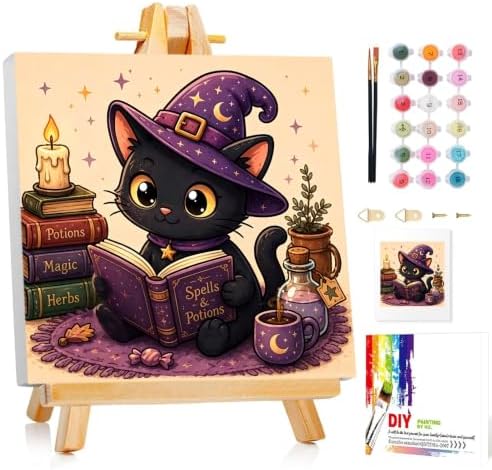 Mandun Halloween Cat Paint by Numbers Kit for Kids, 8x8 inch by MANDUN