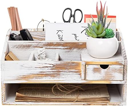 Wood Desk Drawer Organizers with File Organizer Pen holder Office Decor combo Organization Home Can Arrange calculators scissors pens note papers, etc. (washed white) by VERGOODR