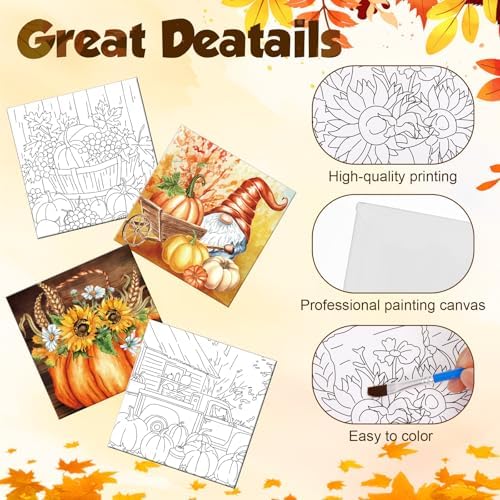 Honoson 6 Pcs 6 Inch Pre Drawn Outline Canvas Paint Kit with Pictures for Adults Paint Party Stretched Canvas Art Boards Set for Adult Beginner (Autumn Style) - Image 3