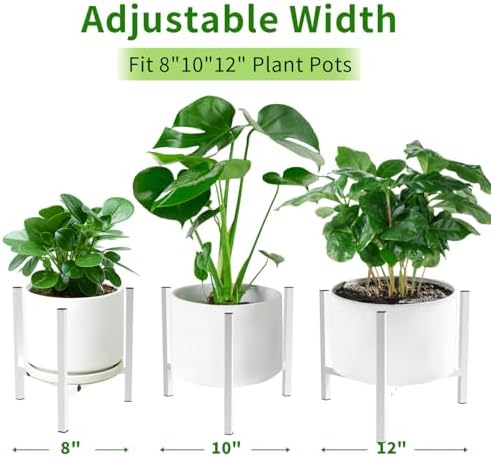 Aripark Plant Stand Indoor Adjustable, Metal Modern Plant Stands, Heavy Duty Stable Plant Pot Small Flower Holder Indoor Outdoor Corner, Fit 8 9 10 11 12 inch Pots, White (Pot & Plant Not Included) - Image 3