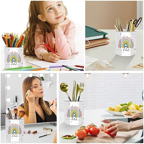 Pen Holder for Desk, Cute Ceramic Pencil Holder, Pen Cup Marker Holder Makeup Brush Holders, Desk Accessories & Workspace Organizers for Office, Home, Rainbow Pattern - Image 5
