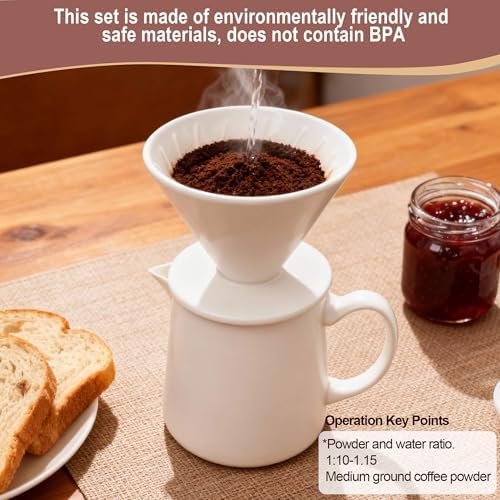 Ceramic Pour Over Coffee Maker Dripper - Uses Standard #2 & #4 Paper Filters, 450ml/15oz, White, Barista Style for Home & Office - Image 4