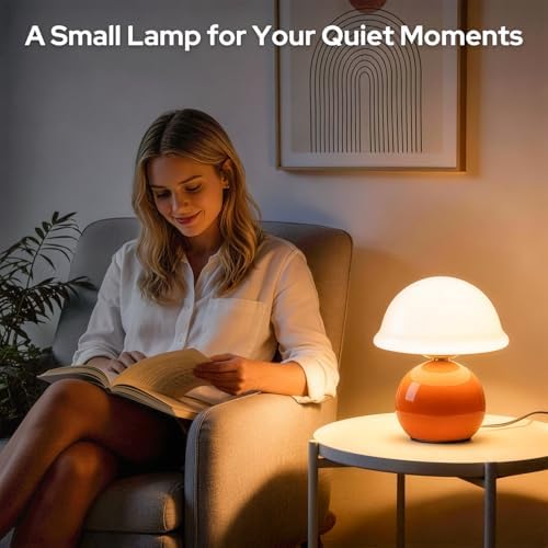 Glass Mushroom Lamp, Dimmable Bedside Table Lamp (Orange) - Image 5