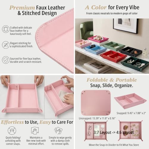 UnionBasic Medium Valet Tray, Jewelry Tray for Rings Watches Earrings, Entryway Catchall Caddy for Coins Keys Change, Nightstand Bedside Valet Holder, Trays for Electronic Gadgets, Candy Pink Plus - Image 2