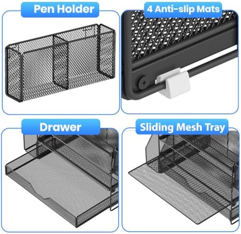 4-Tier Desk File Organizer with Drawer & Pen Holder (Black) - Image 7