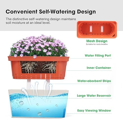 VIVOSUN Self-Watering Planters, 4-Pack 10.5 in Window Herb Planter Box - Image 2