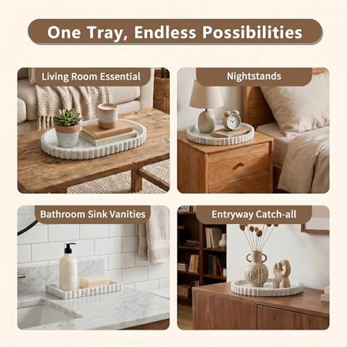 Silicone Bathroom Tray - 12''x5.3'' Oval Vanity Tray for Bathroom Countertop with Scalloped Edge, Elegant Bathroom Holders and Organizers for Toilet Top, Bathtub Caddy, Marble Gray - Image 6