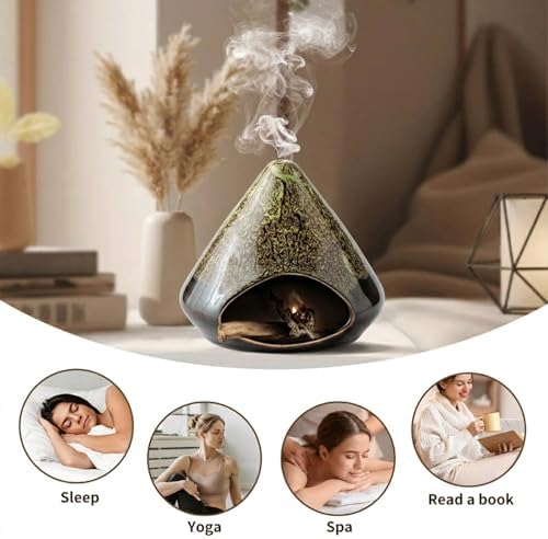 Handcrafted Ceramic Palo Santo Holder –Artistic Incense Burner for Meditation, Mindfulness & Zen Home Decor – Wabi-Sabi Style Cone Sculpture, Relaxation & Aromatherapy-Gift for Yoga (Green) - Image 5