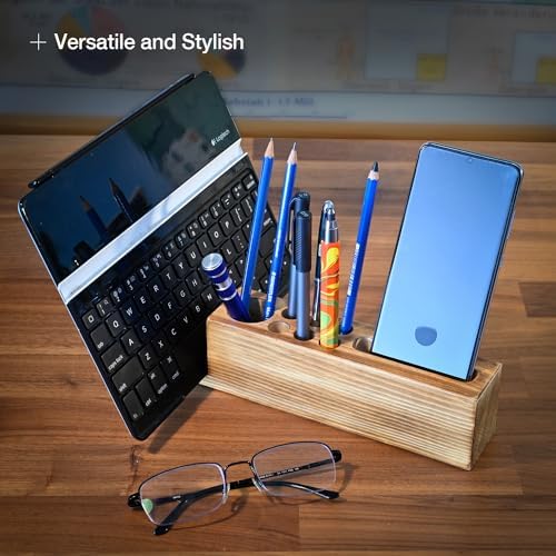 Wooden Desk Organizer with Phone Holder – Stylish & Functional Book, Pen and Cell Phone Charging Stand - Solid Wood Desk Top Organizer - Image 2