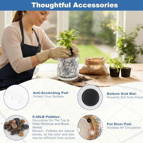 Ceramic-Planters-for-Indoor-Plants with Saucer, 6 inch Vintage Ice Crackle Glaze Plant Pots with Drainage Holes, Decorative Flower Pots for Outdoor Garden Home Decor, Tuscan Pot for Plant - Image 7