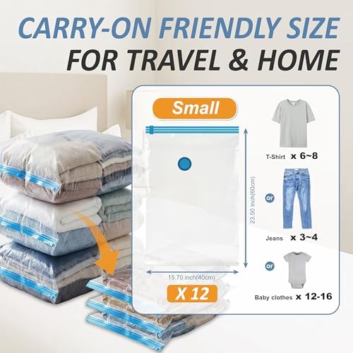 Vacuum Storage Bags with Hand Pump, Vacuum Seal Space Saver Bags,12 Small - Image 3