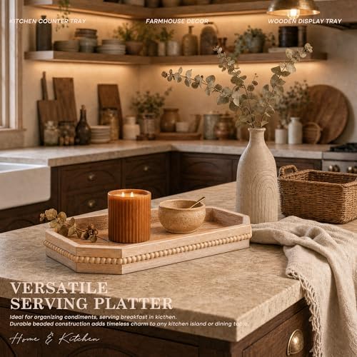 EOSAHR Pine Wood Decorative Tray: Serving Tray for Room Decor, LightNatural - Image 3