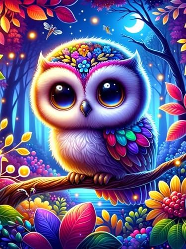 Night Owl Diamond Art Kit for Adults 5D Bird Wall Decor Round Drill 12x16 by ModernMerch