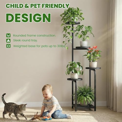 TOSKING Tall 5-Tier Plant Stand Indoor with Adjustable Grow Light, Black - Image 4
