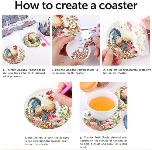 askkqtx 8 Pcs Chicken Diamond Art Coasters Kits with Holder 4X4 Inch - Image 5