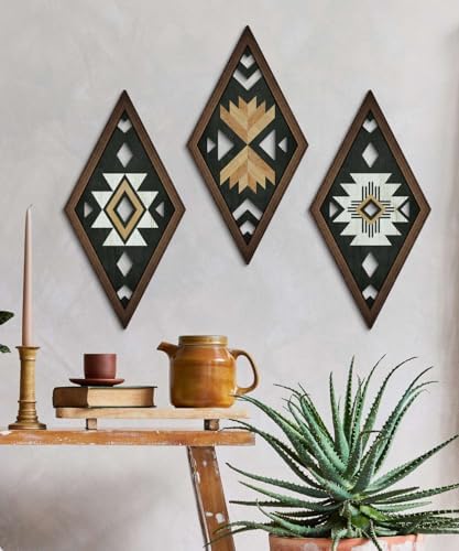 Putuo Decor Aztec Wall Decor, Native American Diamond Geometric Modern Western Boho Wall Art, Set of 3 Rustic Black White Tribal Style Hanging For Western Bathroom Decor 15.6x8 Inches - Image 6