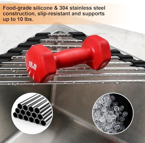 Corner Dish Drying Rack, Kitchen Sink Caddy Sponge Holder, Triangle Over The Sink Dish Drying Rack for Kitchen Counter, Roll Up Dishes Drainer Mat RV Essentials Organization and Storage Shelf, Black - Image 3