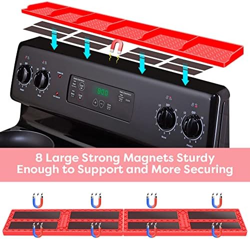 Stove Top for Shelf Silicone,30 Inch Magnetic Over the Stove Spice Rack of Shelf,Kitchen Shelf for Stove Organizer Magnet Above Stovetop Flat Back of Stove Storage Suctioned Shelf for The Stove-Red - Image 3