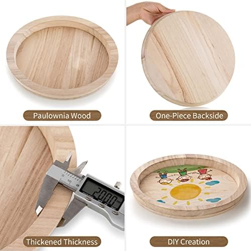 Hanobe Unfinished Round Wooden Craft Trays for DIY, 2PC Decorative Plate - Image 5