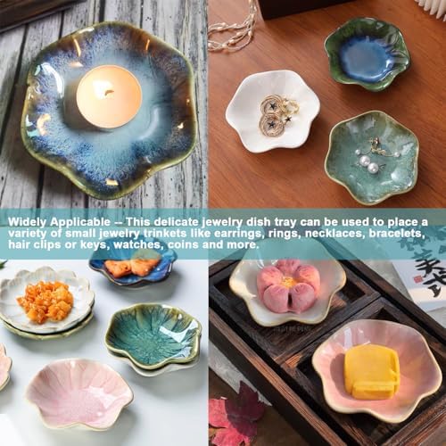 2 Pack Lotus Leaf Shape Ceramic Jewelry Tray - White, Pink - Image 6