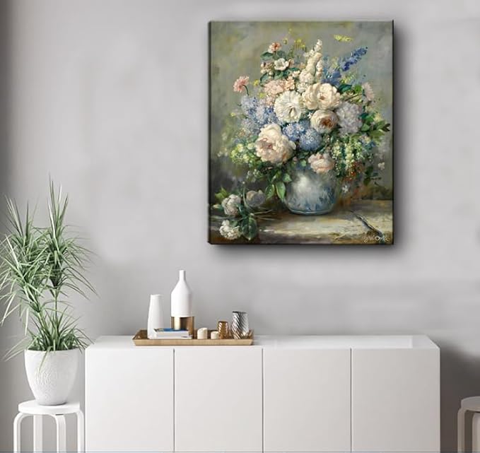msspart Pierre Auguste Renoir Canvas Wall Art Print - Spring Bouquet Floral Oil Painting Reproduction Classic Flowers Artwork Poster for Office Bedroom Bathroom Home Decor- 24"x36"