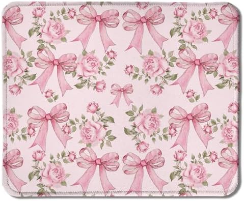 Coquette Pink Floral Bow Mouse Pad, Cute Preppy Girly Pink Bow Ribbon Mouse Pads for Wireless Mouse Computers Laptop Desk Accessories, Preppy Girly Office Supplies, 9.5x7.9 Inch by Unknown