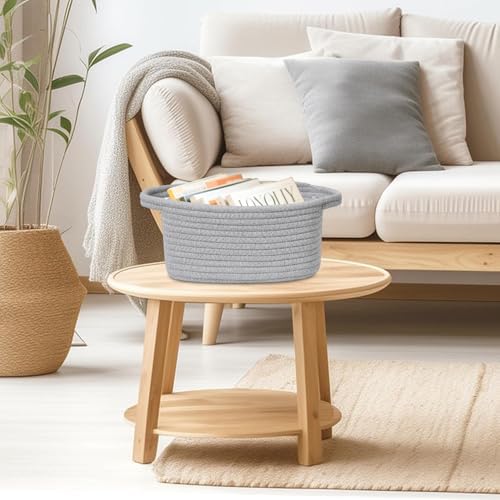 ABenkle Small Storage Basket, Mini Basket, Cute Tiny Cotton Rope Woven Basket, Boho Decorative Toy Dog Cat Basket for Nursery, Spa, Empty Gift Basket with Gift Bags and Ribbon - Grey - Image 6