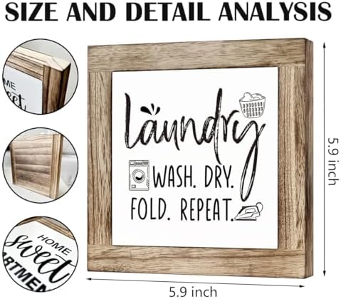 Laundry Room Decor, Laundry Steps Sign, Wash Dry Fold Repeat Sign, Wooden Box Signs for Home Decor, Farmhouse Wood Plaque Sign, Laundry Room Shelf Decoration, Country Style Wood Block Laundry Sign - Image 2