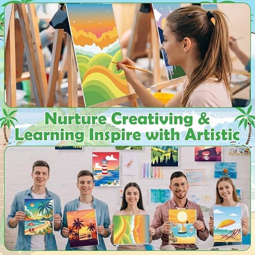 Blosssound 10 Set Pre Printed Canvas Pre Drawn Canvas Painting with Easel Kits 5" x 7" Outline Painting Panels for Beginners, DIY Craft Project, Home Decors(Summer) - Image 5
