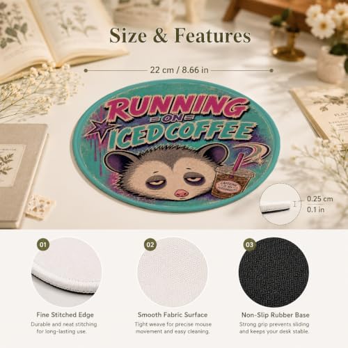 Funny Sarcastic Y2K Opossum Round Mouse Pad for Desk - Image 6