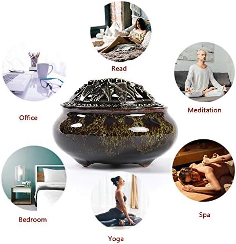 Incense Burner with Calabash Incense Stick Holder - Porcelain Charcoal Censer for Use with Resin Granular Powder Cone or Coil Incense (Fambe Green) - Image 5