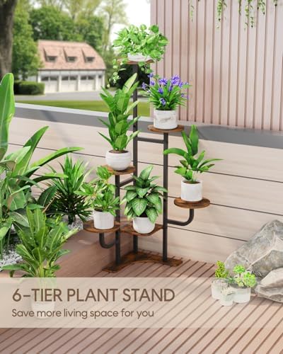 Homsorout Corner Plant Stand Indoor - 6 Tiered Indoor Plant Stand Round Metal Plant Shelf, Plant Organizer for Living Room, Graden, Balcony, Home Decor, Brown - Image 6
