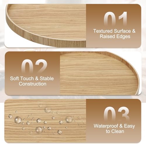 Wooden Serving Tray Round Wood Serving Tray Decorative Platter, 13 Inch Fit for Home Decor Kitchen Coffee Table Candle Holder, (Light Brown) - Image 3
