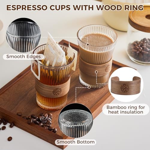 2 Pcs Espresso Coffee Tea Cups with Heat Insulation Wooden Ring 9 Oz - Image 3