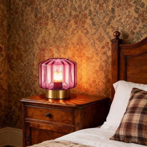 touch table lamps set of 2 Mid Century Modern lamp Gold Table lamp Purple Glass Desk lamp nightstand lamp vintage desk lamp small table light table lamp for end table Bedroom Living Room farmhouse - Image 3