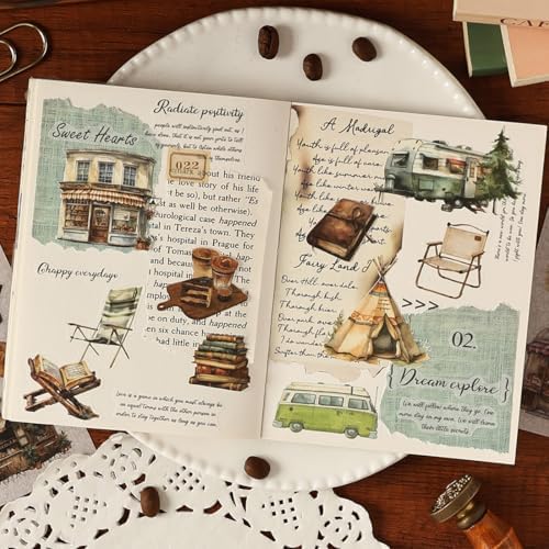 Vintage Outdoor Camping Travel Washi Stickers Bulk 8 Sheets Small,Adults - Image 4