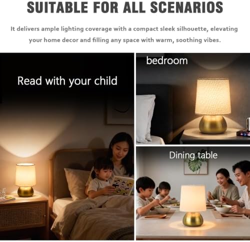 Mini Brass Table Lamp with Bouclé Linen Shade, Modern Small Bedside Lamp for Kitchen Counter, Bedroom, Desk, Bookshelf, Living Room,Kids Dorm - Image 3