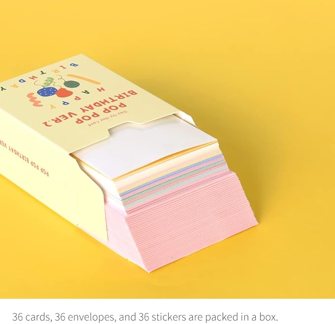 Monolike Day-by-day Card, Pop pop birthday Ver.2 - Mix 36 Mini Single cards, 36 envelopes, 36 stickers Package