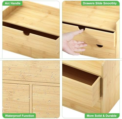 Bamboo Desk Organizer with Drawers, Desktop Storage Box for Office Supplies - Image 5