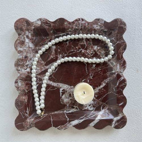 Vintage Natural Marble Tray Small Ornaments Scalloped Tray Handmade Storage Dish for Counter, Vanity, Dresser, Nightstand and Desk (Rosa Levanto) - Image 4