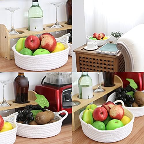 Sea Team 2-Pack Compact Woven Cotton Rope Storage Baskets, White - Image 3