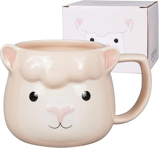 Llama Coffee Mug 14 oz Ceramic Novelty Coffee Mug 3D Porcelain Tea Mug for Women Christmas Housewarming Holiday Birthday Gifts for Women Mom Kids Teacher and Best Friend Pink