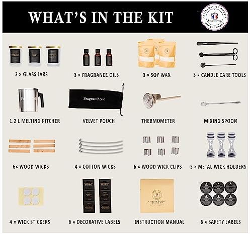 Fragranthetic Luxury Candle Making Kit for Adults | DIY Soy Candle Making Kit with Glass Jars, Wood Candle Wicks, Cotton Wicks & Candle Accessory Set - Image 3