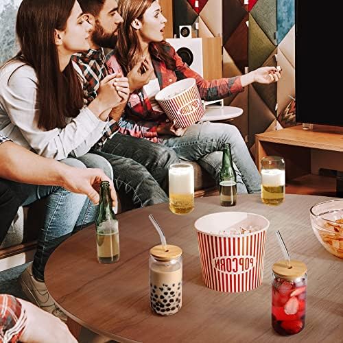 Drinking Glasses with Bamboo Lids and Glass Straw 4pcs Set - 16oz Glass Cups, Iced Coffee Glasses, Cute iced Tea Glasses, Beer Glasses, Ideal for Coffee Bar Accessories, Aesthetic Gift - 2 Brushes - Image 4