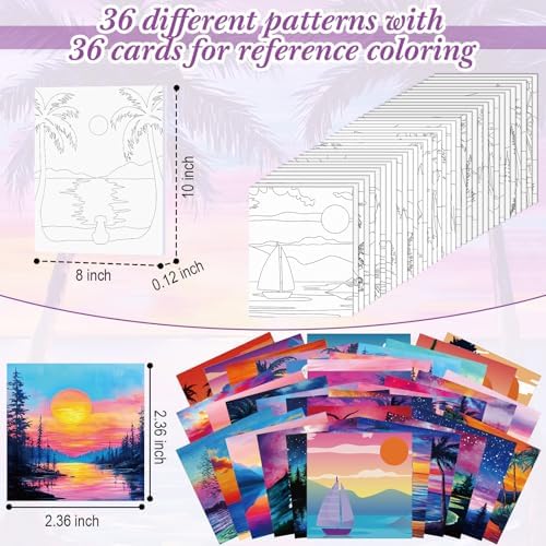 Sherr 36 Pcs Pre Drawn Canvas Painting Kits for Adults Cute Printed to Paint Set 8" x 10" Stretched Panels Sunset Landscape Theme Painting for DIY Art Sunmmer Date Night Party Favor - Image 3