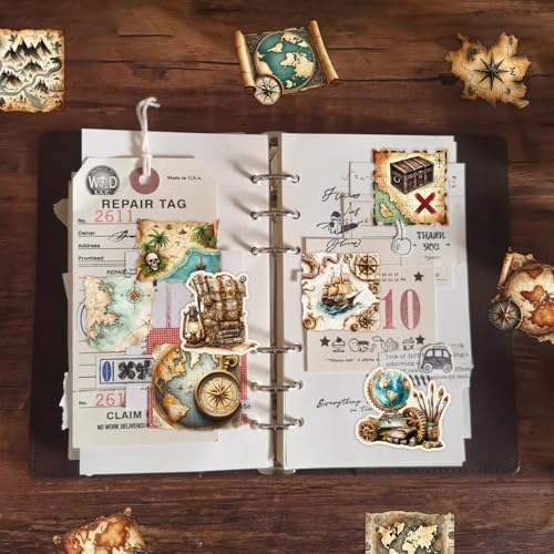 PRSTINCOL 100Pcs Vintage Sticker Pack,Cute Map Design Scrapbook Supplies, Vintage Aesthetic Junk Journal Accessories, Waterproof Vinyl Stickers for Water Bottles, Planners, Journals - Image 2