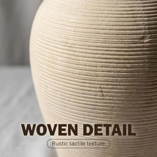 Large 9 Inch Ceramic Vase, Farmhouse Rustic Table Centerpiece, Vintage Floor Vase for Dried Flowers, Home Decor for Living Room, Mantel, Bookshelf & Office - Image 3