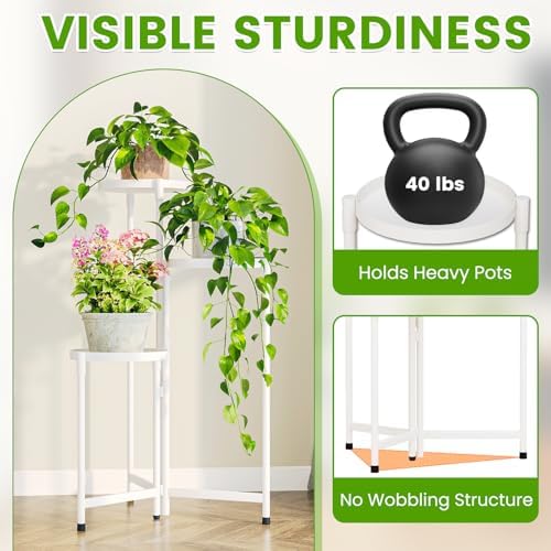 Plant Stand Indoor Outdoor, 3 Tier Metal Corner Shelf White 9 in Wide - Image 3